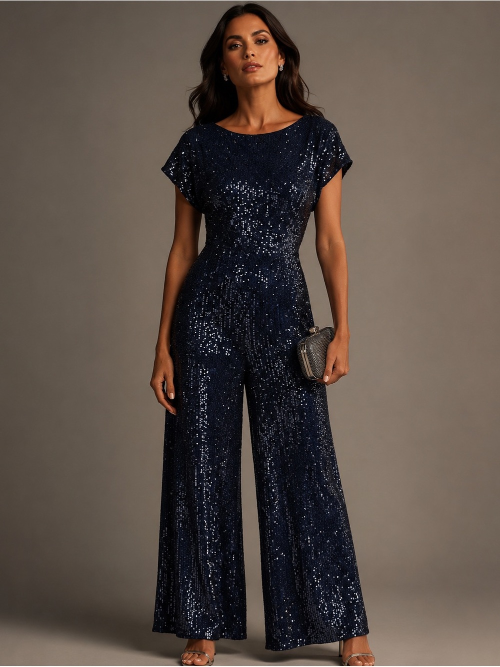 Maggie London Sequin Navy Wide-Leg Jumpsuit